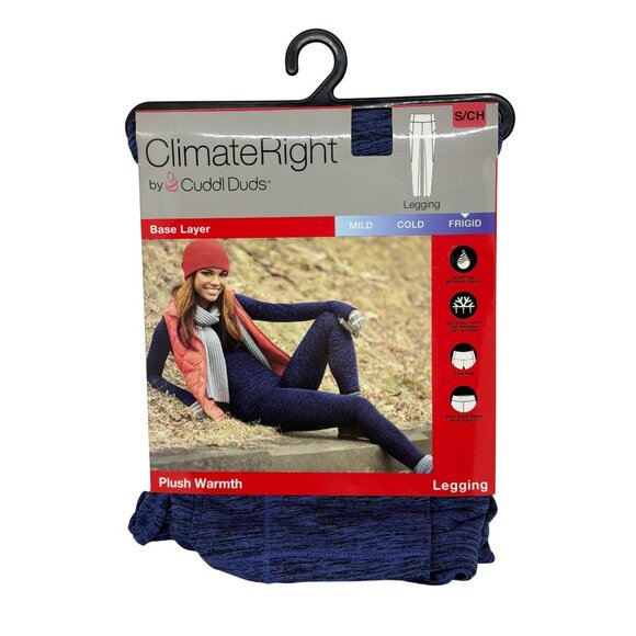 NWT Cuddl Duds Women's Small ClimateRight Plush Warmth Navy Leggings Base Layer - Picture 3 of 4